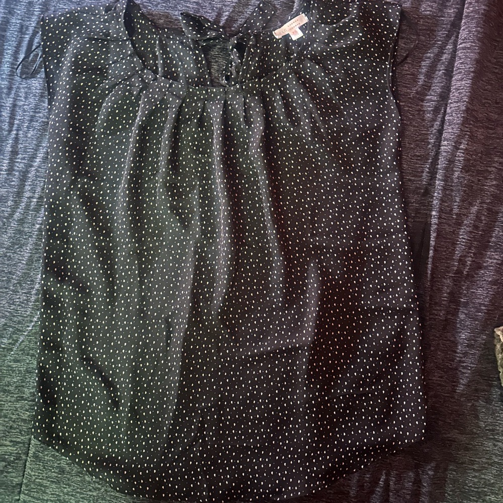LC Lauren Conrad Black Blouse with White Dots
